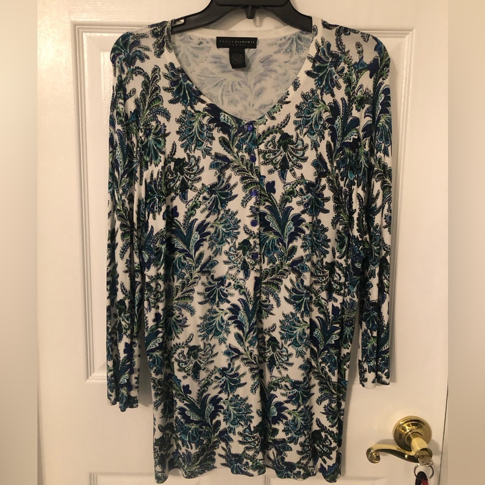 Women’s Blue and Green Button Down Sweater